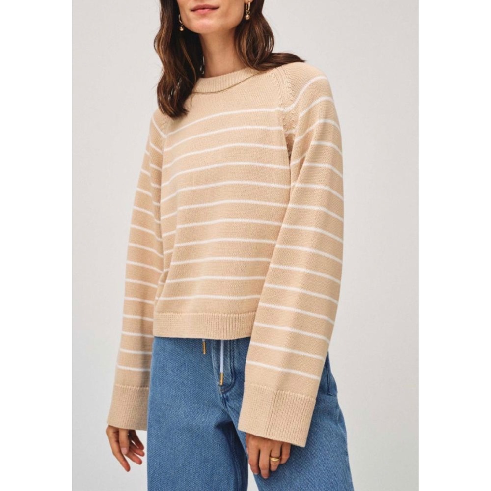 White + Warren Sweater Sz S Sail Cloth EUC Striped Raglan Cotton MSRP: $275